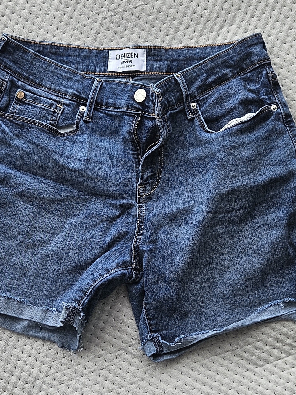 Levi's Blue Denim Mid-Rise Shorts with Frayed Hem